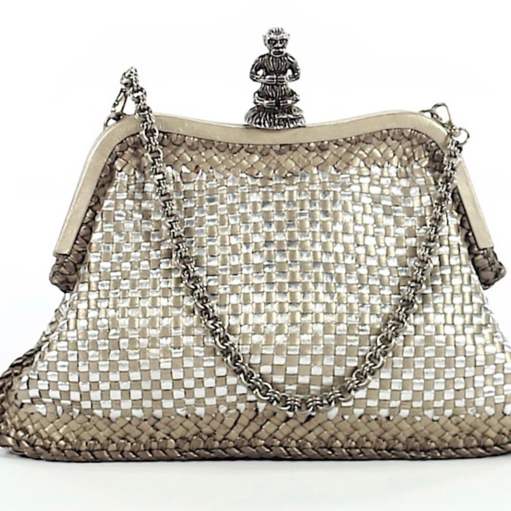 Prada woven leather madras evening bag